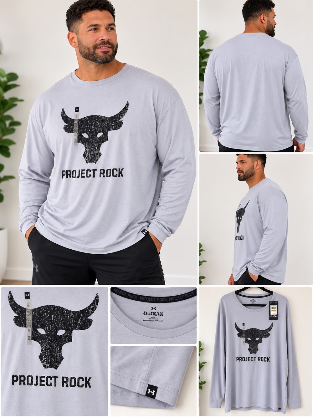 Under Armour Project Rock Long-Sleeve Tee - Light Gray with Black Logo